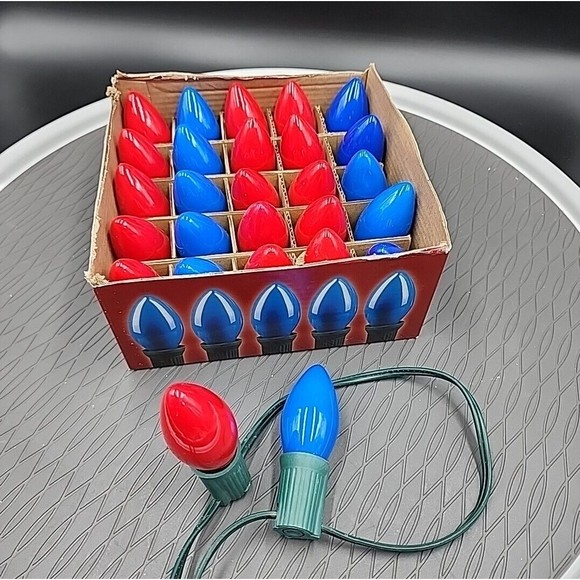 Vintage Red and Blue Christmas Light Bulbs C-9 7 Watt Wedding 25 tested - Picture 2 of 5